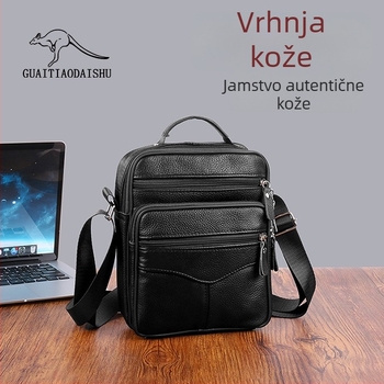 Muška torba preko ramena od prave kože | Koža prvog sloja teleće kože | Podstava od teleće kože | Za poslovna putovanja | Prozračna, Vodootporna, Izuzetno lagana, Otporna na habanje