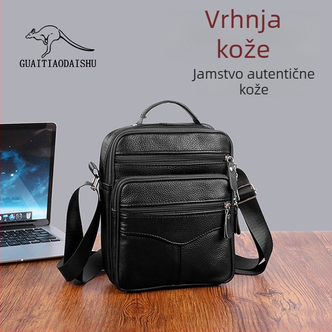 Muška torba preko ramena od prave kože | Koža prvog sloja teleće kože | Podstava od teleće kože | Za poslovna putovanja | Prozračna, Vodootporna, Izuzetno lagana, Otporna na habanje