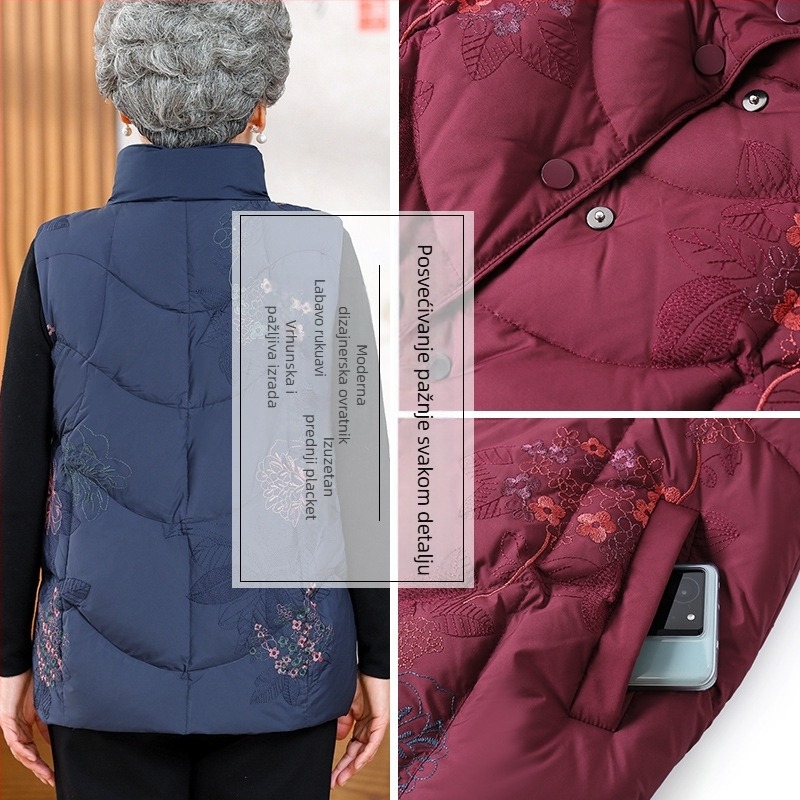 Elegantna ženska down vest za starije osobe, jesen-zima, glavni materijal: regenerirana vlakna celuloze (>95%), japansko-korejski ležerni stil, izdanje: jesen 2025