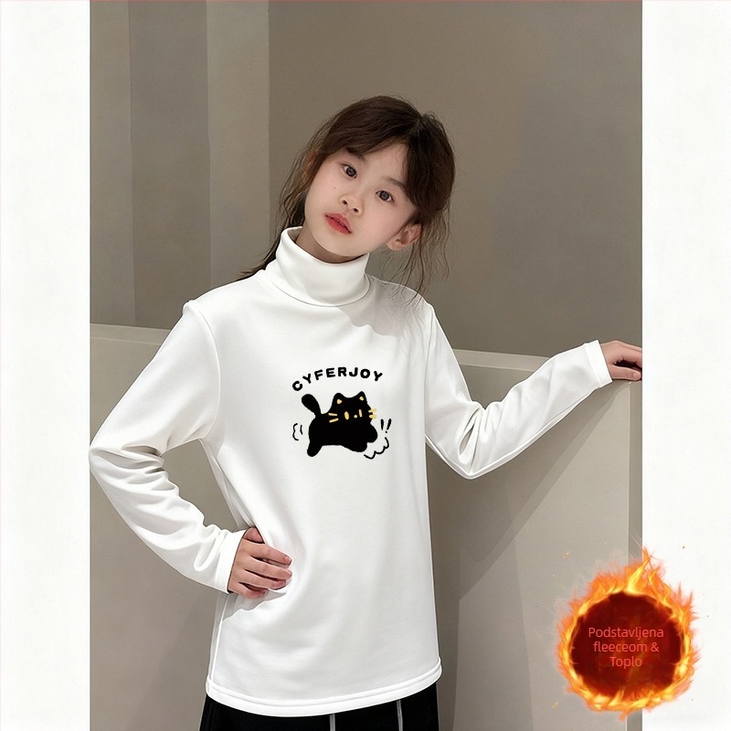 Djevojčice toplinska majica s visokim ovratnikom, Derong tkanina, 95% poliester, dugi rukav, bez kapulje, za djecu stariju od 8 godina, proljeće i jesen