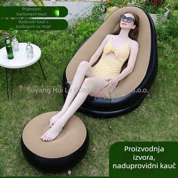 Vanjski napuhani kauč s podrškom za stopala, prijenosni sklopivi PVC zračni kauč Hui Le, za 1 osobu, 1,9 kg, zračna pumpa