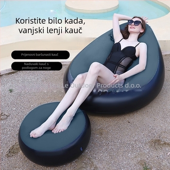 Vanjski napuhani kauč s podrškom za stopala, prijenosni sklopivi PVC zračni kauč Hui Le, za 1 osobu, 1,9 kg, zračna pumpa