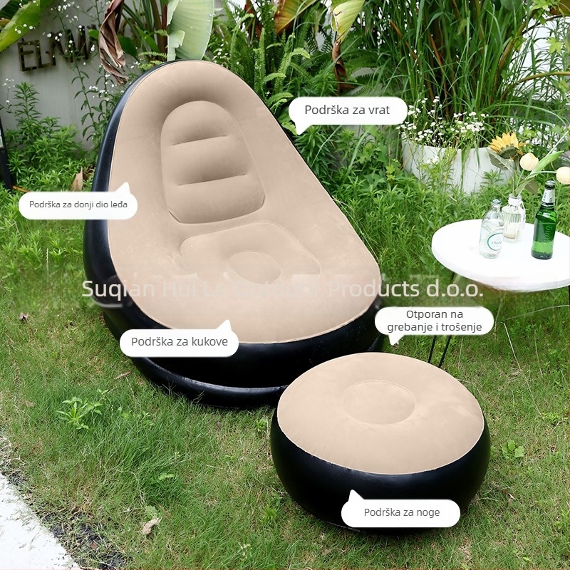 Vanjski napuhani kauč s podrškom za stopala, prijenosni sklopivi PVC zračni kauč Hui Le, za 1 osobu, 1,9 kg, zračna pumpa