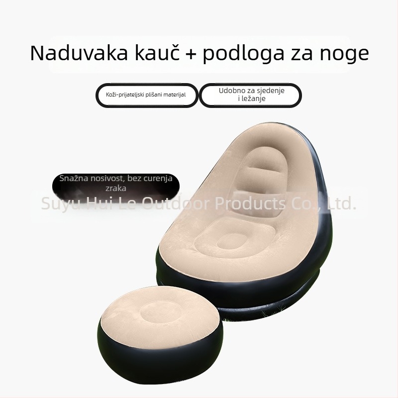 Vanjski napuhani kauč s podrškom za stopala, prijenosni sklopivi PVC zračni kauč Hui Le, za 1 osobu, 1,9 kg, zračna pumpa