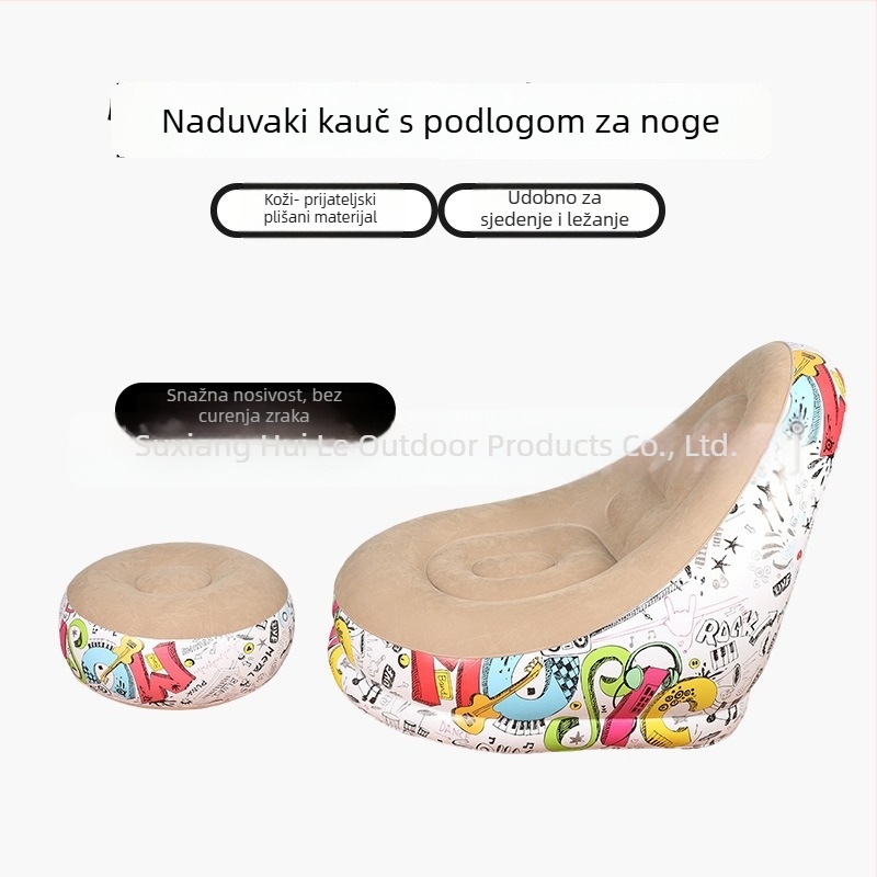 Vanjski napuhani kauč s podrškom za stopala, prijenosni sklopivi PVC zračni kauč Hui Le, za 1 osobu, 1,9 kg, zračna pumpa