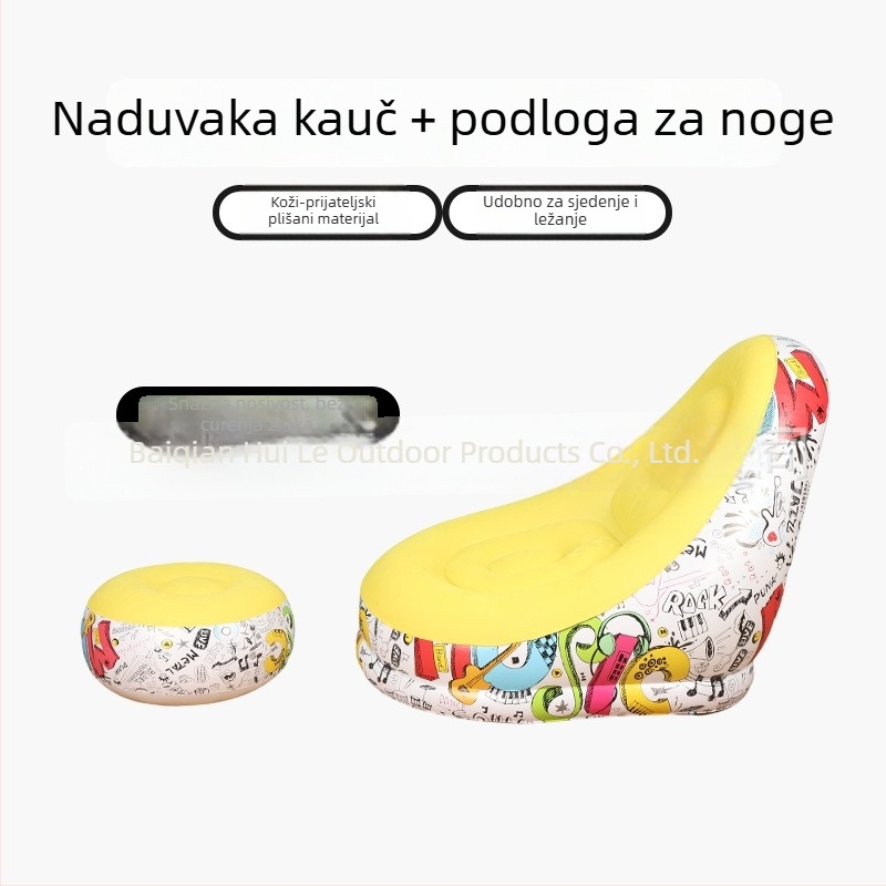 Vanjski napuhani kauč s podrškom za stopala, prijenosni sklopivi PVC zračni kauč Hui Le, za 1 osobu, 1,9 kg, zračna pumpa