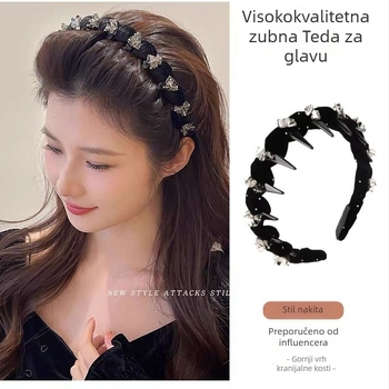 Čelenka s zubima i kristalima – ručno pletena, jednostavan stil, za žene