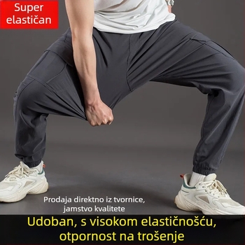 Muške radne hlače za proljeće-jesen s višestrukim džepovima, pamuk-stretch tkanina, ravni kroj, visok struk, zatvarač na zip