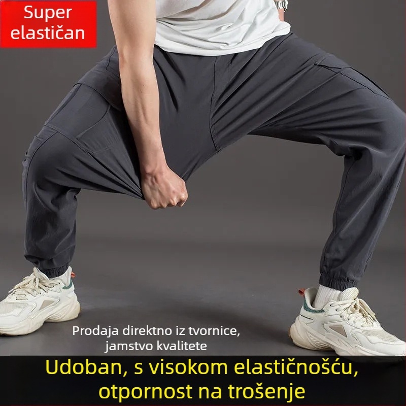 Muške radne hlače za proljeće-jesen s višestrukim džepovima, pamuk-stretch tkanina, ravni kroj, visok struk, zatvarač na zip