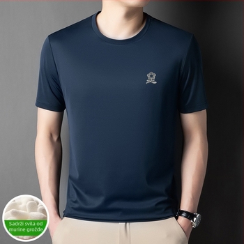 Muško T-shirt s Ice Silk i Mulberry silk 71–80%, uski kroj, okrugli izrez, kratki rukavi, geometrijski print, ljeto 2025