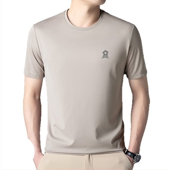 Muško T-shirt s Ice Silk i Mulberry silk 71–80%, uski kroj, okrugli izrez, kratki rukavi, geometrijski print, ljeto 2025