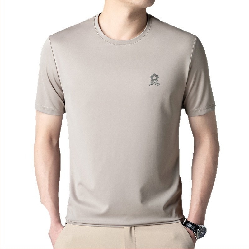 Muško T-shirt s Ice Silk i Mulberry silk 71–80%, uski kroj, okrugli izrez, kratki rukavi, geometrijski print, ljeto 2025