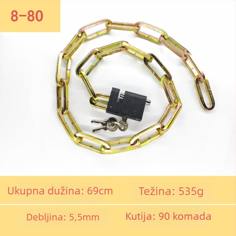 Chain lock — galvanizirani čelični lančani lokot za skladišna vrata, motocikle i bicikle; protiv krađe, protiv provale, težina 50