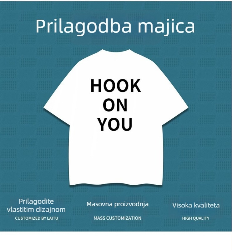 Pamukasta majica s tiskom engleskih slova, ležerni kroj, okrugli izrez, kratki rukavi, toplinski transfer ispisa