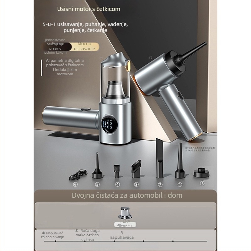 Bežični usisavač za automobil s digitalnim zaslonom — kompaktan ručni dizajn (10V, 100W, 10000 Pa, 20 min)