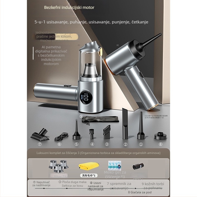 Bežični usisavač za automobil s digitalnim zaslonom — kompaktan ručni dizajn (10V, 100W, 10000 Pa, 20 min)