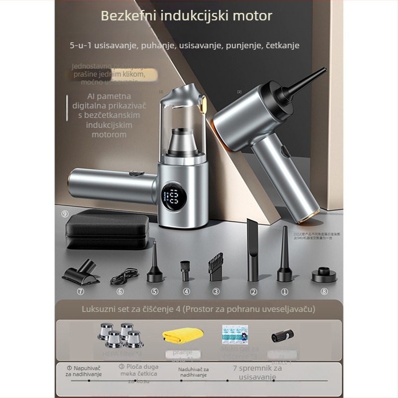 Bežični usisavač za automobil s digitalnim zaslonom — kompaktan ručni dizajn (10V, 100W, 10000 Pa, 20 min)