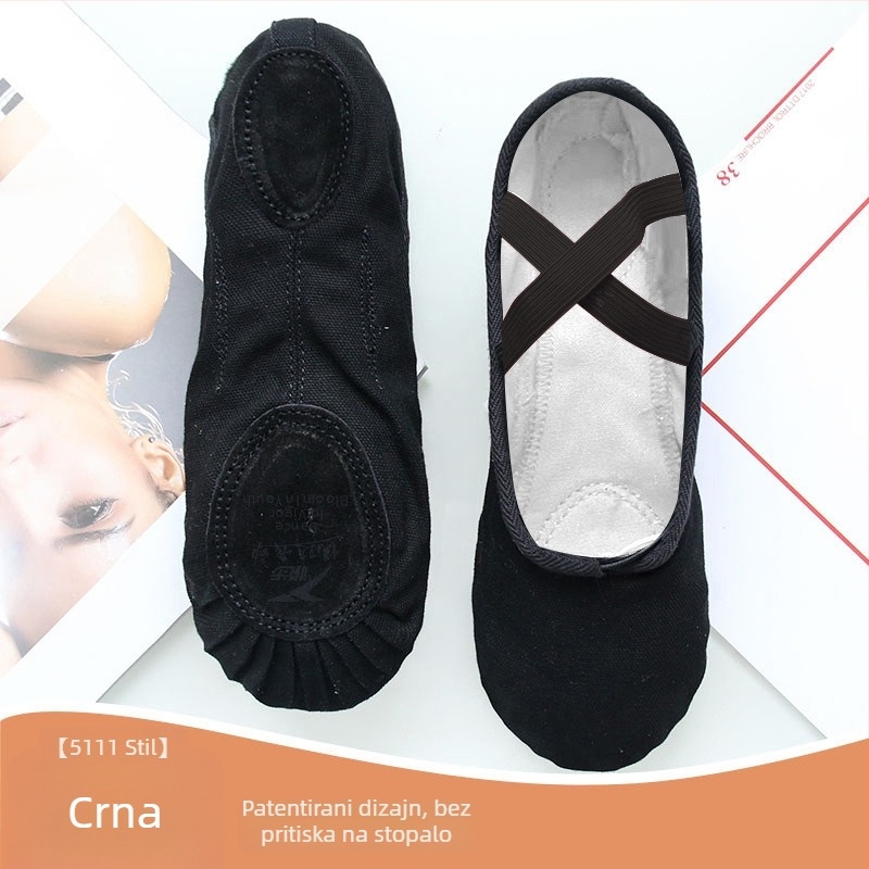 Plesne cipele za žene i djevojčice, mekana potplata, klasični balet, platneni gornji dio, kožna potplata, vezanje