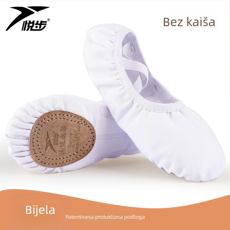 Plesne cipele za žene i djevojčice, mekana potplata, klasični balet, platneni gornji dio, kožna potplata, vezanje