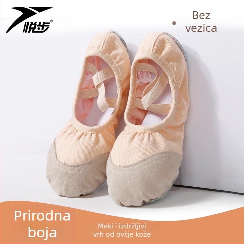 Plesne cipele za žene i djevojčice, mekana potplata, klasični balet, platneni gornji dio, kožna potplata, vezanje