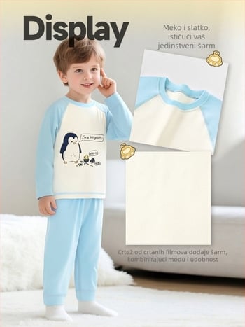 Dječji pamučni pidžama set s karikaturnim uzorkom, za uzrast 3–8 godina, okrugli vrat, proljeće i jesen