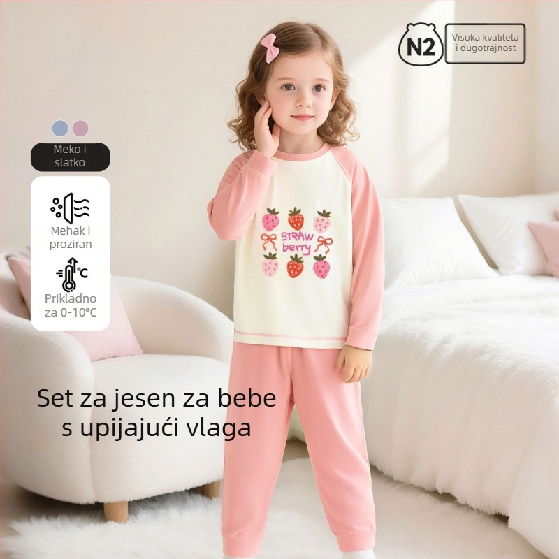 Dječji pamučni pidžama set s karikaturnim uzorkom, za uzrast 3–8 godina, okrugli vrat, proljeće i jesen