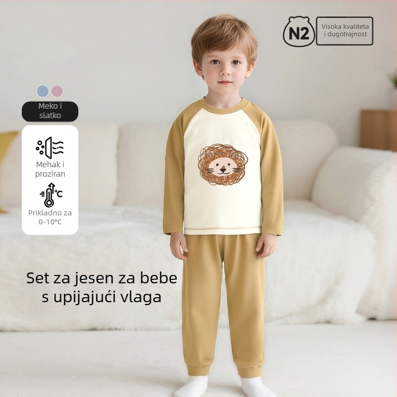 Dječji pamučni pidžama set s karikaturnim uzorkom, za uzrast 3–8 godina, okrugli vrat, proljeće i jesen