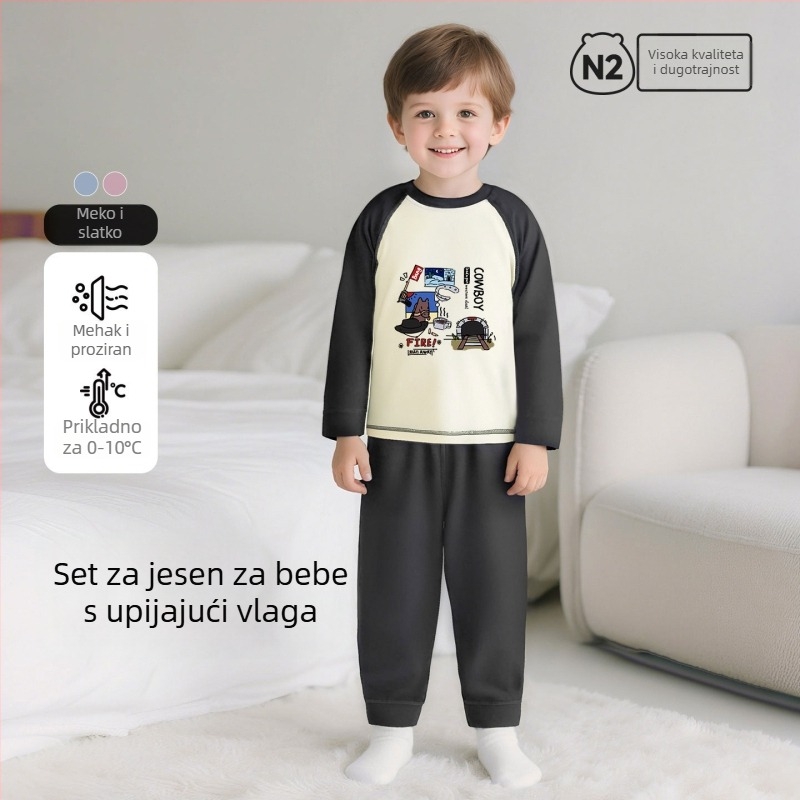 Dječji pamučni pidžama set s karikaturnim uzorkom, za uzrast 3–8 godina, okrugli vrat, proljeće i jesen