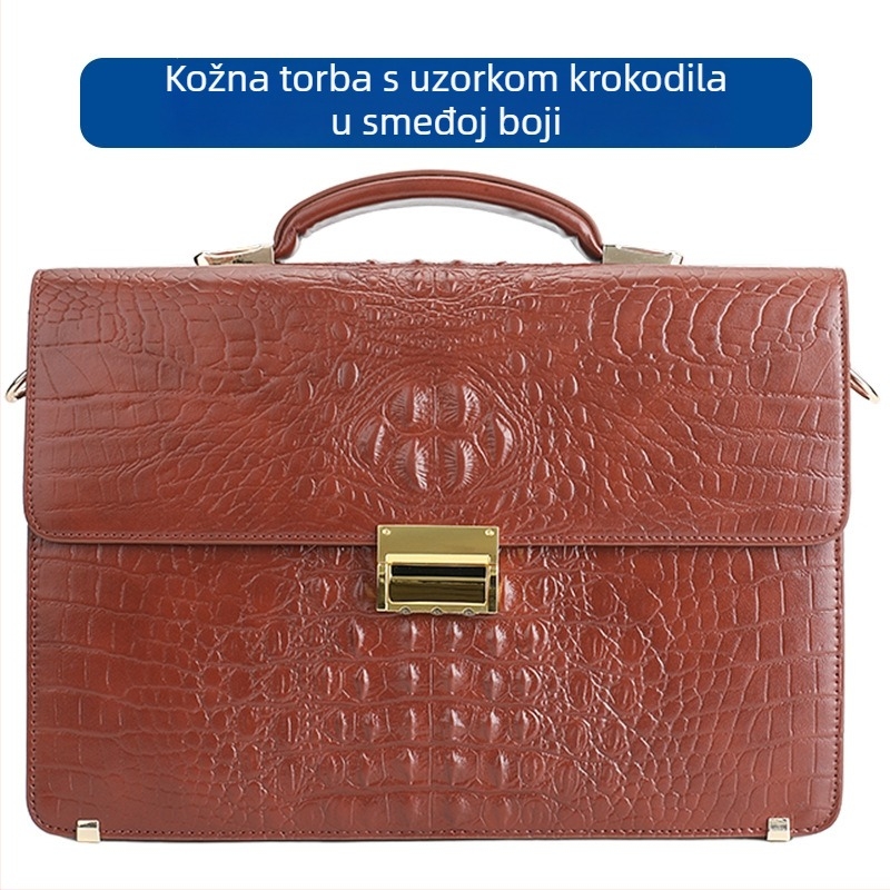 Muška poslovna torba od kože krokodila sa zaključavanjem na lozinku, protiv krađe, otporna na habanje, proširivi pretinci