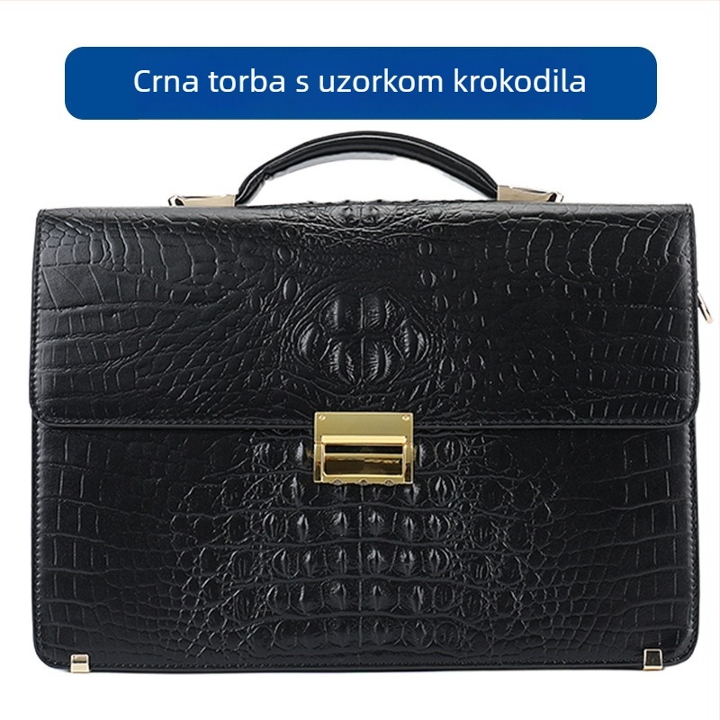 Muška poslovna torba od kože krokodila sa zaključavanjem na lozinku, protiv krađe, otporna na habanje, proširivi pretinci