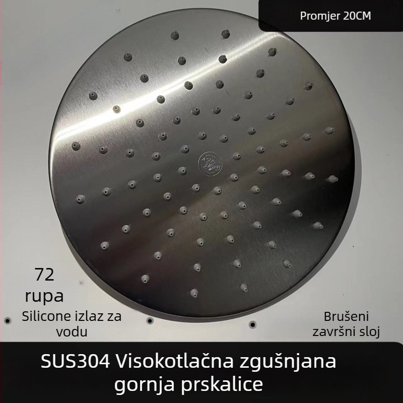 Nerđajući čelik gornja mlaznica tuša, pod tlakom, četverostruki navoj, krom završni brušeni premaz, kišna funkcija