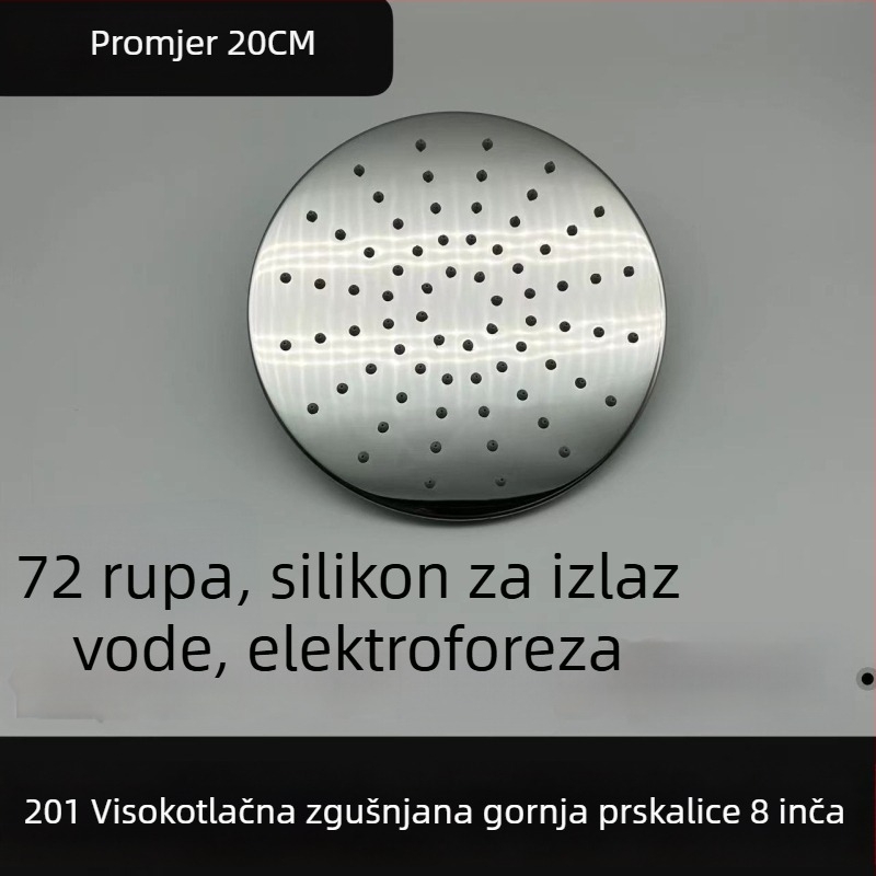 Nerđajući čelik gornja mlaznica tuša, pod tlakom, četverostruki navoj, krom završni brušeni premaz, kišna funkcija