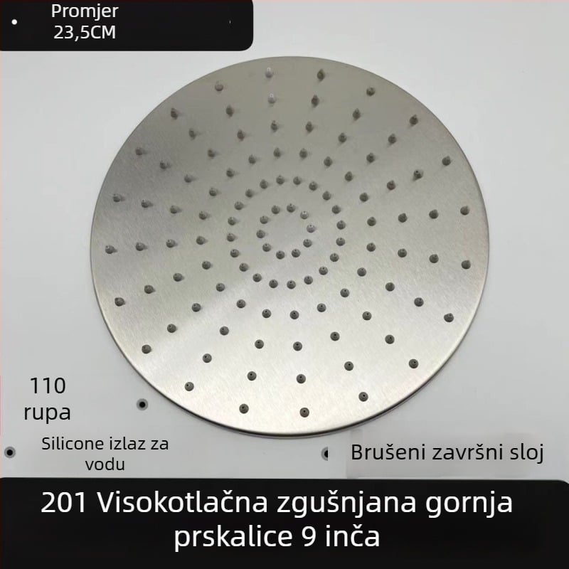 Nerđajući čelik gornja mlaznica tuša, pod tlakom, četverostruki navoj, krom završni brušeni premaz, kišna funkcija