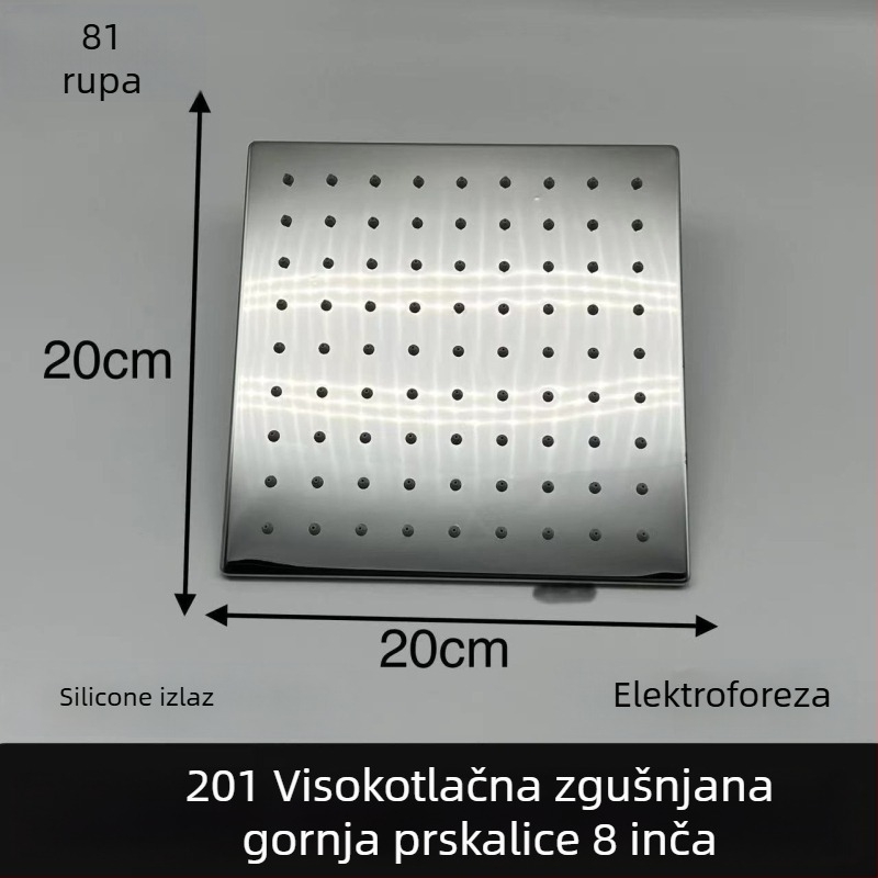 Nerđajući čelik gornja mlaznica tuša, pod tlakom, četverostruki navoj, krom završni brušeni premaz, kišna funkcija