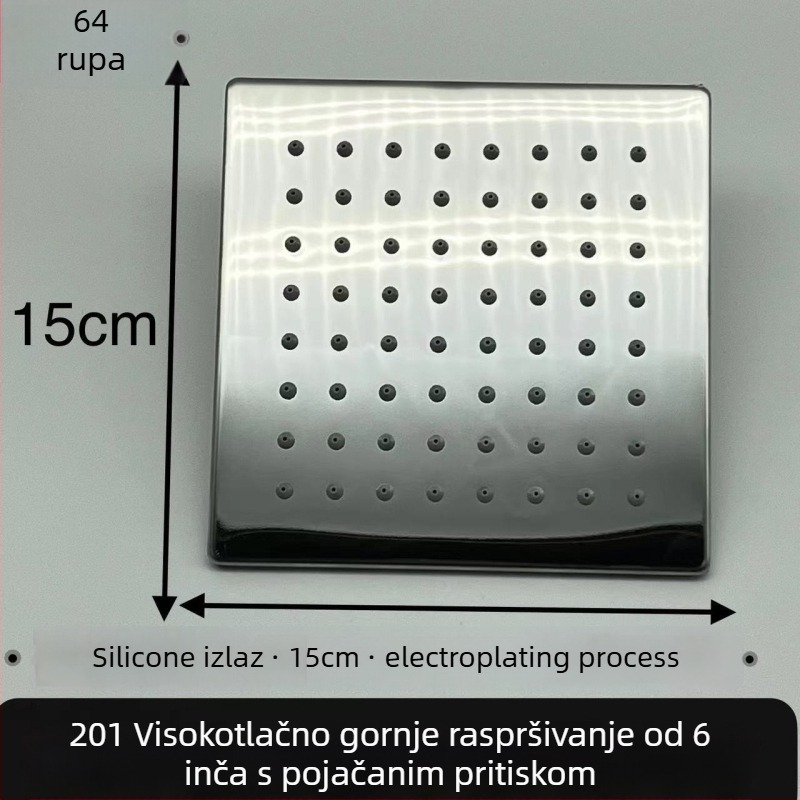 Nerđajući čelik gornja mlaznica tuša, pod tlakom, četverostruki navoj, krom završni brušeni premaz, kišna funkcija