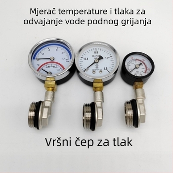 Distribucijski blok za podno grijanje s mjeračem temperature i tlaka, bakreni, s tlakom zatvaračem, CE certifikat