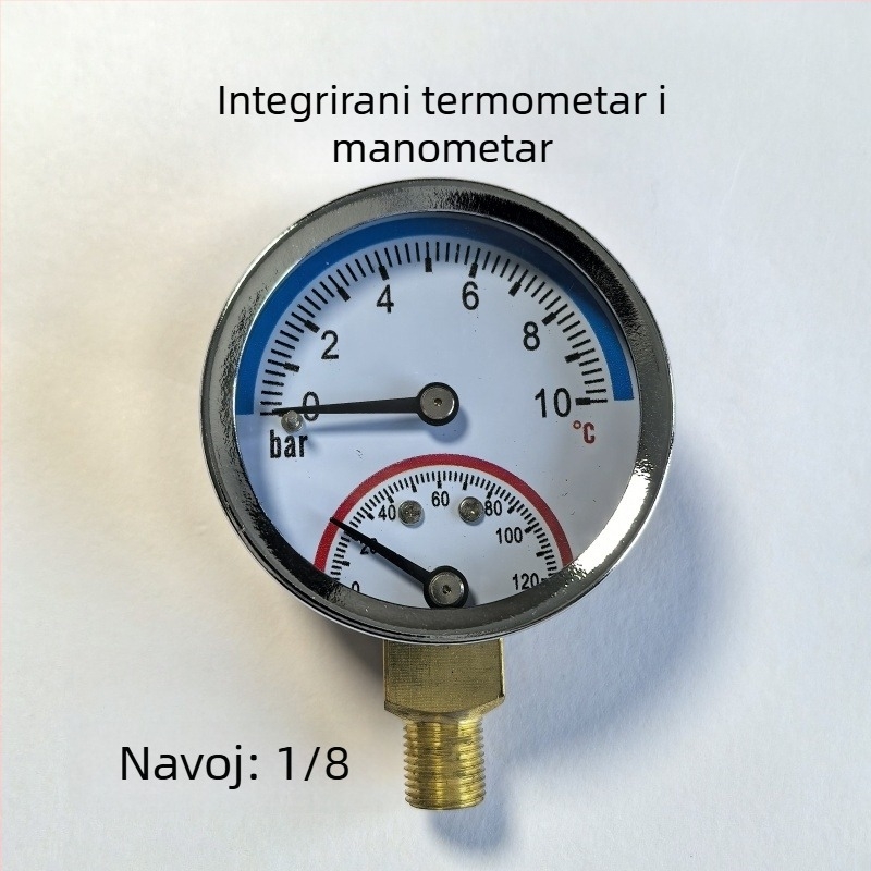 Distribucijski blok za podno grijanje s mjeračem temperature i tlaka, bakreni, s tlakom zatvaračem, CE certifikat
