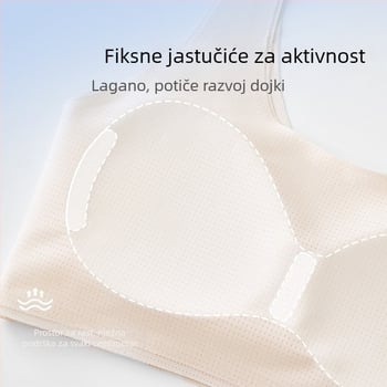 Bezšivna sportska grudnjica za tineždžerice, s punim košaricama, prozračna, fiksne dvostruke naramenice