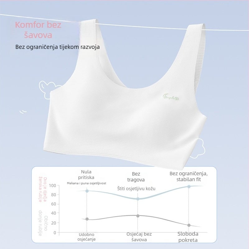 Bezšivna sportska grudnjica za tineždžerice, s punim košaricama, prozračna, fiksne dvostruke naramenice