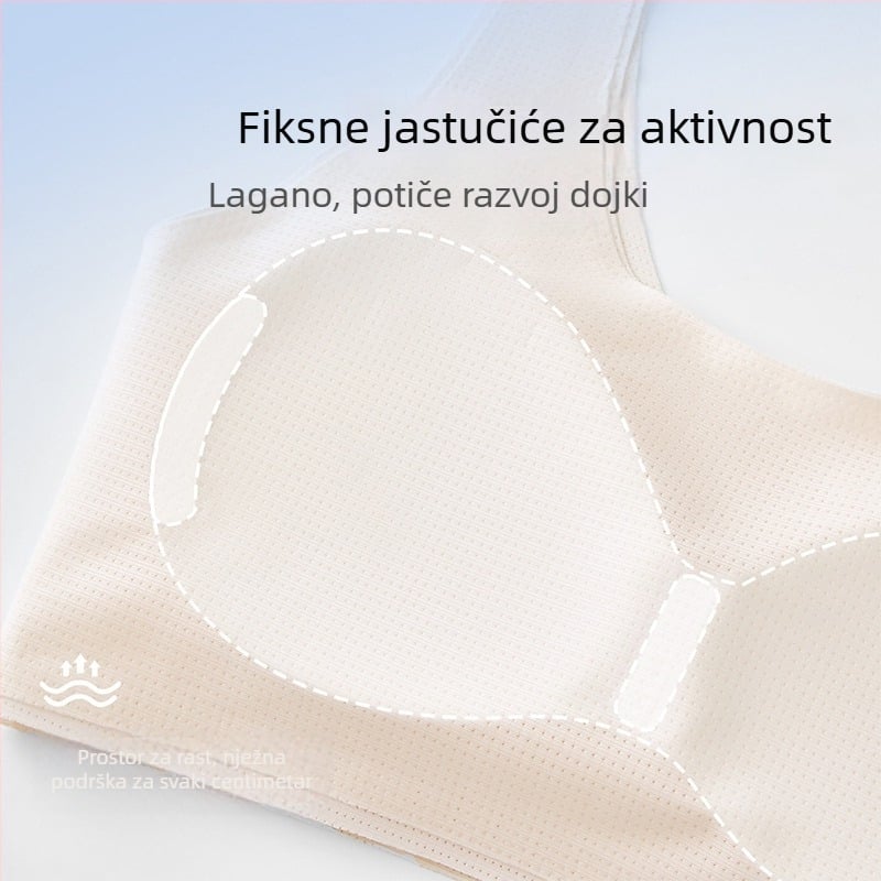 Bezšivna sportska grudnjica za tineždžerice, s punim košaricama, prozračna, fiksne dvostruke naramenice