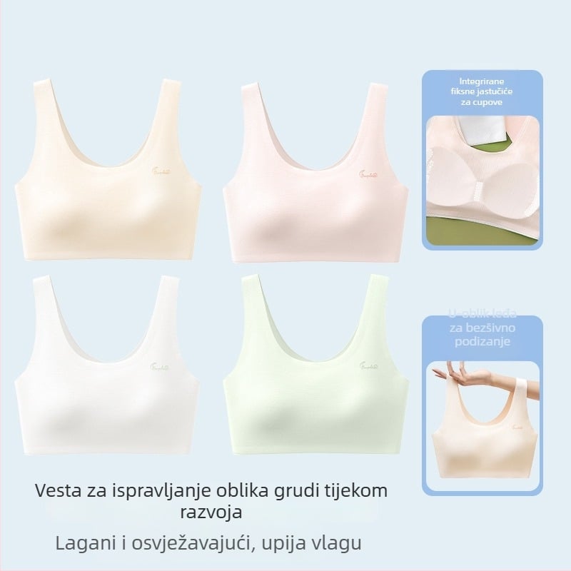 Bezšivna sportska grudnjica za tineždžerice, s punim košaricama, prozračna, fiksne dvostruke naramenice