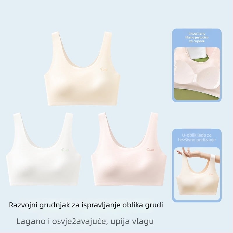 Bezšivna sportska grudnjica za tineždžerice, s punim košaricama, prozračna, fiksne dvostruke naramenice