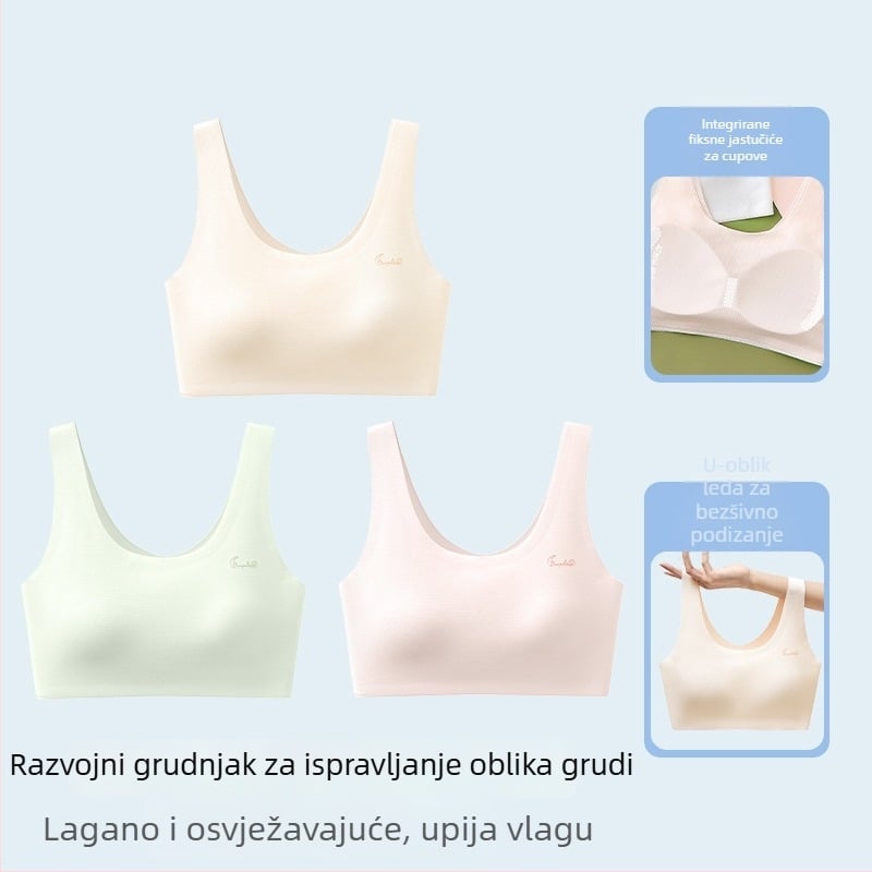 Bezšivna sportska grudnjica za tineždžerice, s punim košaricama, prozračna, fiksne dvostruke naramenice