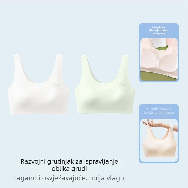 Bezšivna sportska grudnjica za tineždžerice, s punim košaricama, prozračna, fiksne dvostruke naramenice