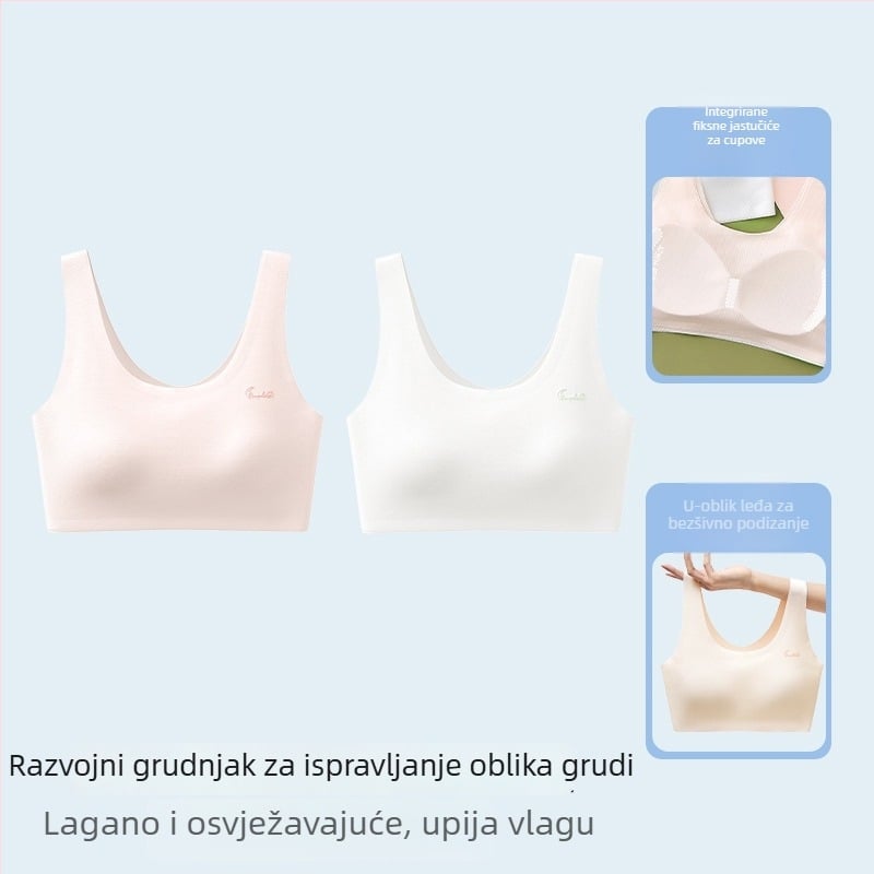 Bezšivna sportska grudnjica za tineždžerice, s punim košaricama, prozračna, fiksne dvostruke naramenice