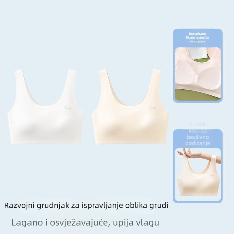 Bezšivna sportska grudnjica za tineždžerice, s punim košaricama, prozračna, fiksne dvostruke naramenice