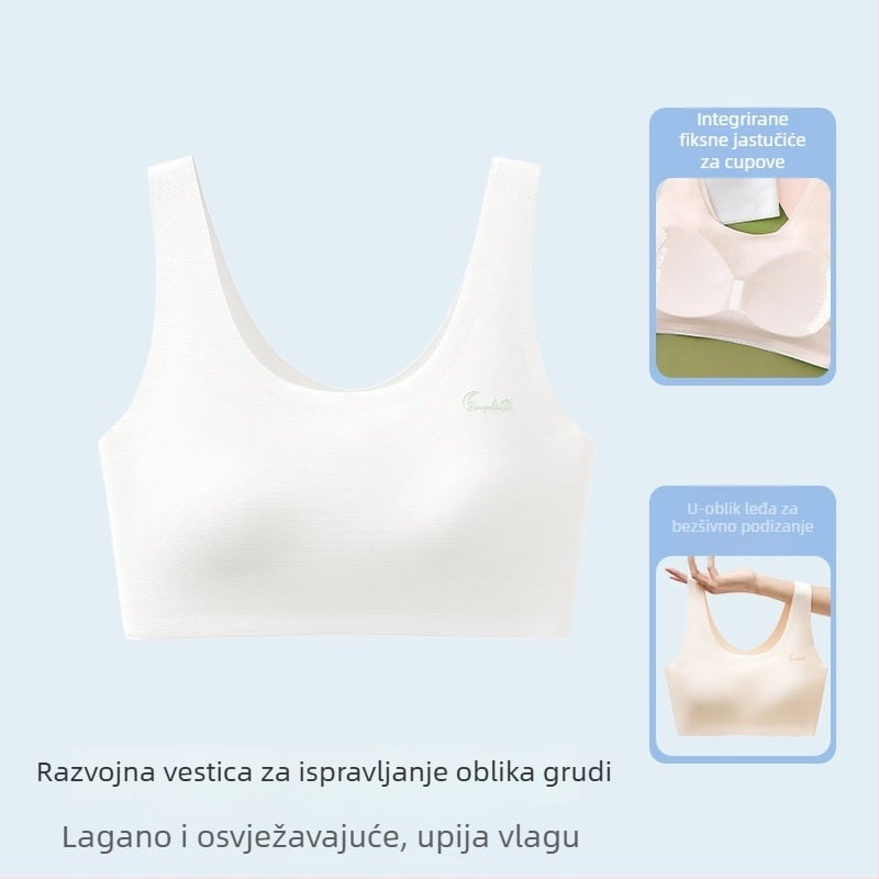 Bezšivna sportska grudnjica za tineždžerice, s punim košaricama, prozračna, fiksne dvostruke naramenice