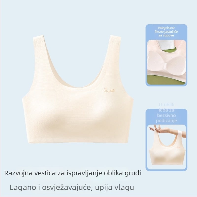 Bezšivna sportska grudnjica za tineždžerice, s punim košaricama, prozračna, fiksne dvostruke naramenice