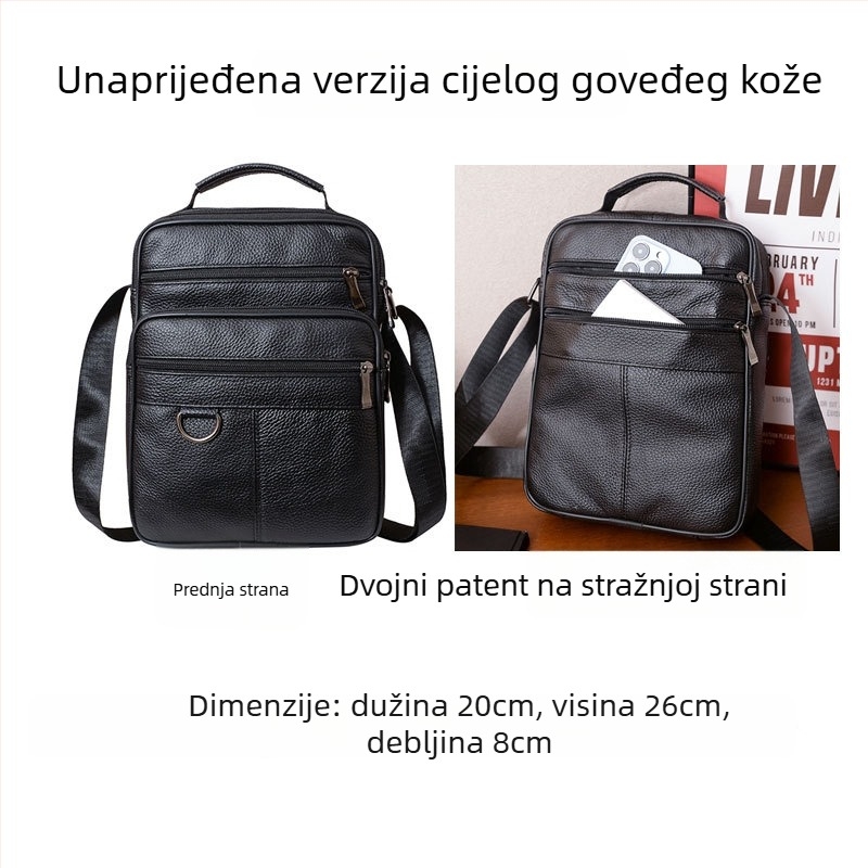 Muška torba na rame • Višenamjenska, za poslovna putovanja i svakodnevnu upotrebu • (prava koža, koža prve sloja, vodootporna, otporna na habanje, proširiva)