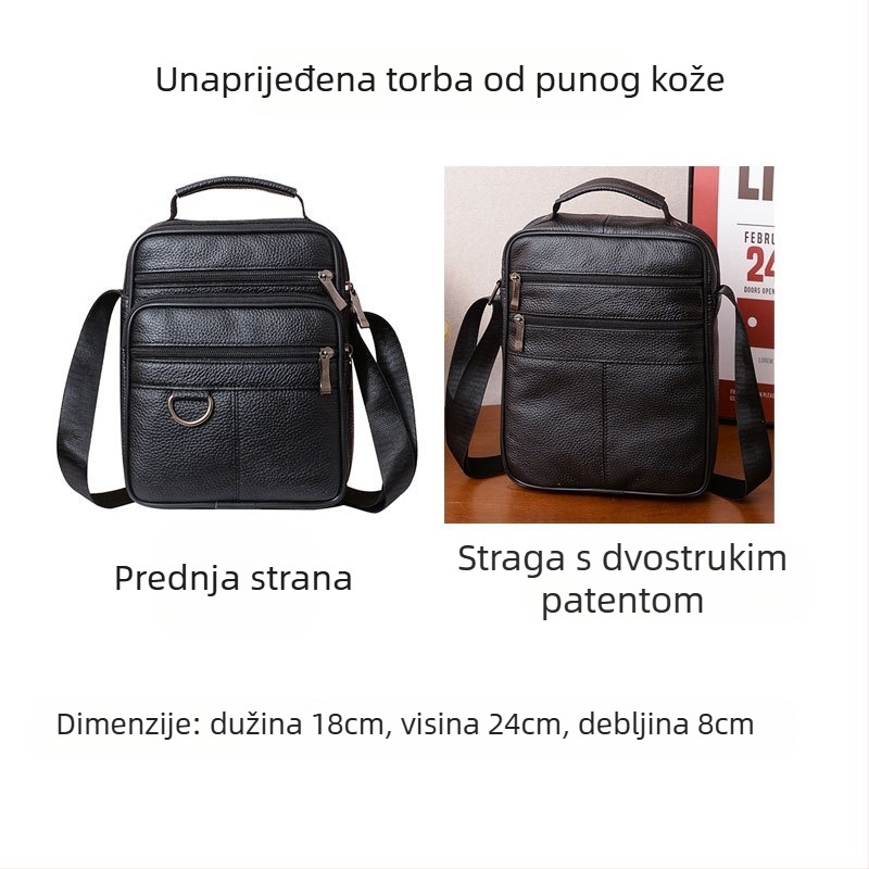 Muška torba na rame • Višenamjenska, za poslovna putovanja i svakodnevnu upotrebu • (prava koža, koža prve sloja, vodootporna, otporna na habanje, proširiva)